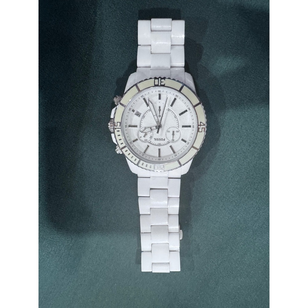 Fossil CH2624 White Ceramic Chronograph Women Watch Stainless Steel Caseback